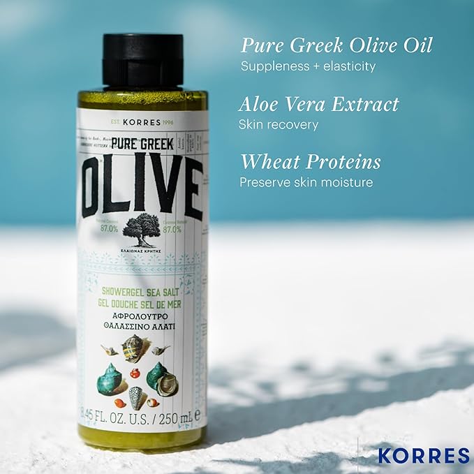 KORRES Pure Greek Olive Shower Gel, Sea Salt, 8.45 Fl Oz