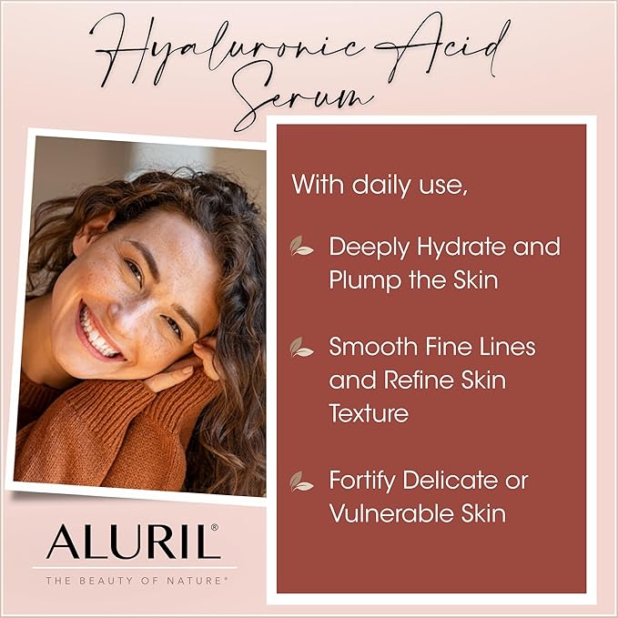ALURIL Hyaluronic Acid Serum with Vitamin C - Hydrating & Moisturizing Serum to Soothe Plump Face & Tighten Skin, Enhanced with Vitamin E to Diminish Dark Spots, Fine Lines & Signs of Aging, 1 fl oz