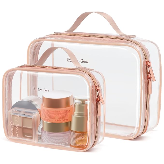 PACKISM Clear Makeup Bag Travel - TSA Approved Toiletry Bag, 2 Rose Pink