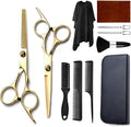 EOIFIV 11PCS Hair Cutting Scissors Kit, Professional Haircut Scissors with Stainless Steel Hair Shears, Thinning Shears, Haircut Accessories in Leather Case for Salon/Home (Gold)