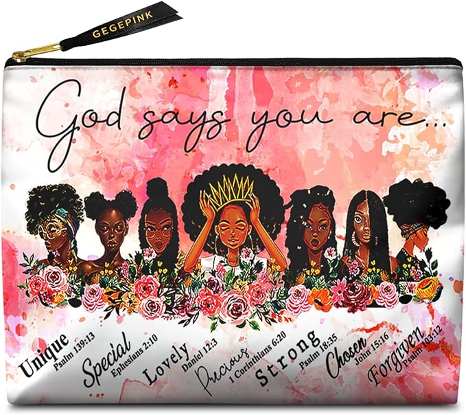 GEGEPINK Cute Makeup Bag for Purse Waterproof Cosmetic Bags for Women Funny Smooth Zipper Travel Toiletry Pouch 10X8 Inches-African American Afro Makeup pouch