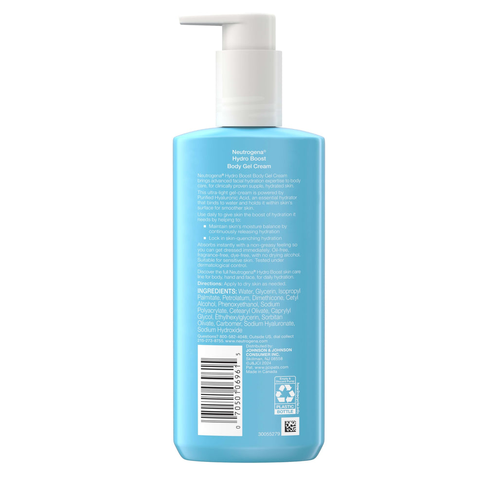 Neutrogena Hydro Boost Body Gel Cream Moisturizer with Hyaluronic Acid, Hydrating Lotion For Sensitive Skin, Fragrance Free, 8.5 oz