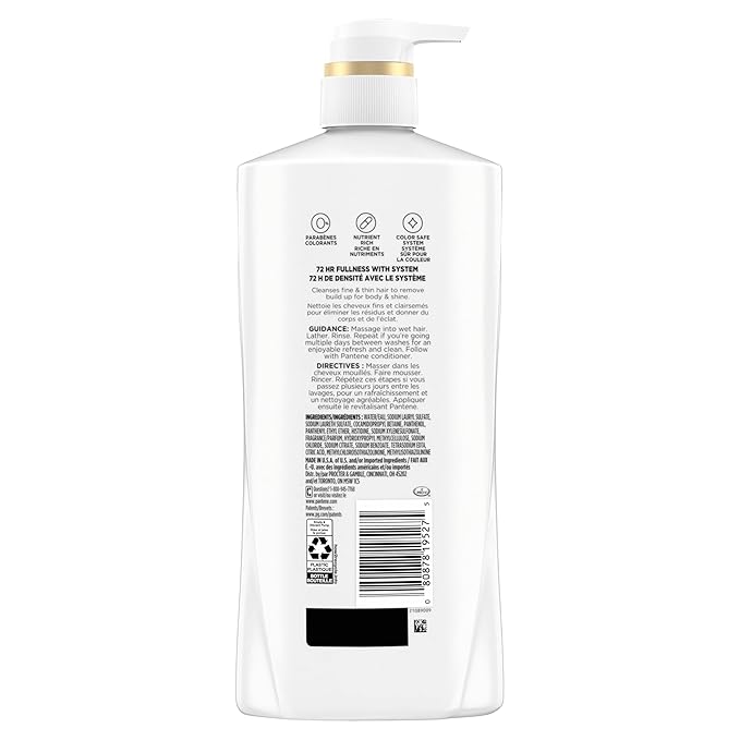 Pantene Shampoo, Sheer Volume - Lightweight Nourishment for Fine, Color-Treated Hair, 72-Hour Fullness and Body, 27.7 Oz Each, 2-Pack + Miracle Rescue Shot (0.5 Oz)