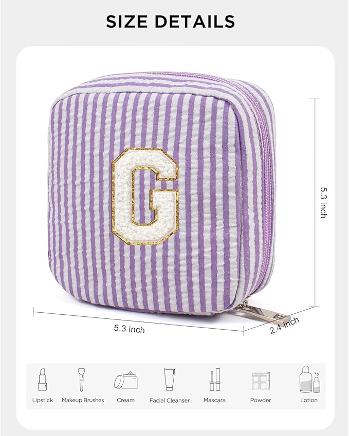LETGO Birthday Gifts for Women - Personalized Cute Purple Initial Cosmetic Makeup Pouch Make Up Toiletry Bag for Her Mom Teacher Friend Girlfriend Wife Teacher's Day Gifts 21st Birthday Giftss