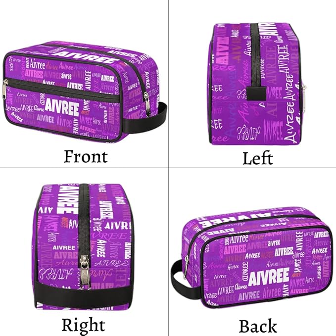 Personalized Name Makeup Bag Gift Bright Purple Solid Color Background