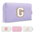 Personalized Makeup Bag Initial A-Z Preppy Patch Bag,Small PU Leather Travel Cosmetic Bag Pouch with Zipper,White Cute Toiletry Bag,Gift Ideal for Teen Girls Women Birthday Friend Mom,Letter G