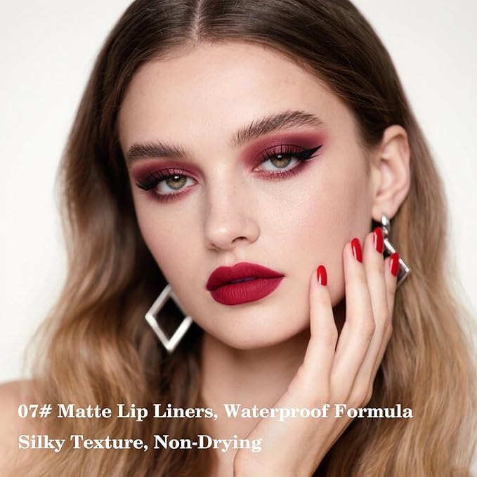 Mefyhtune 2-in-1 Gradient Red Lip Liner & Lipstick, Waterproof Long Lasting Matte Dark Red Lip Liner Pencil, Makeup Smudge proof lip liner with Cone Tip (07#-Vivid Auburn)