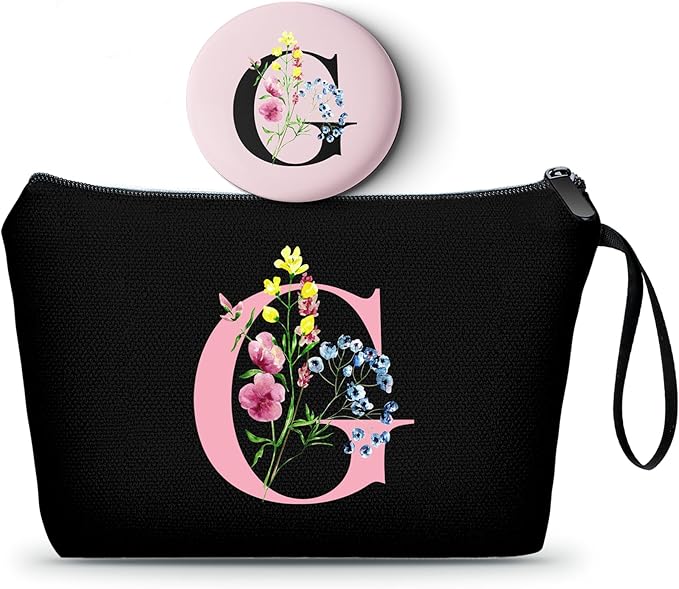 SEAMOON A-Z Womens Birthday Gifts, Initial Makeup Bag with Mirror, G
