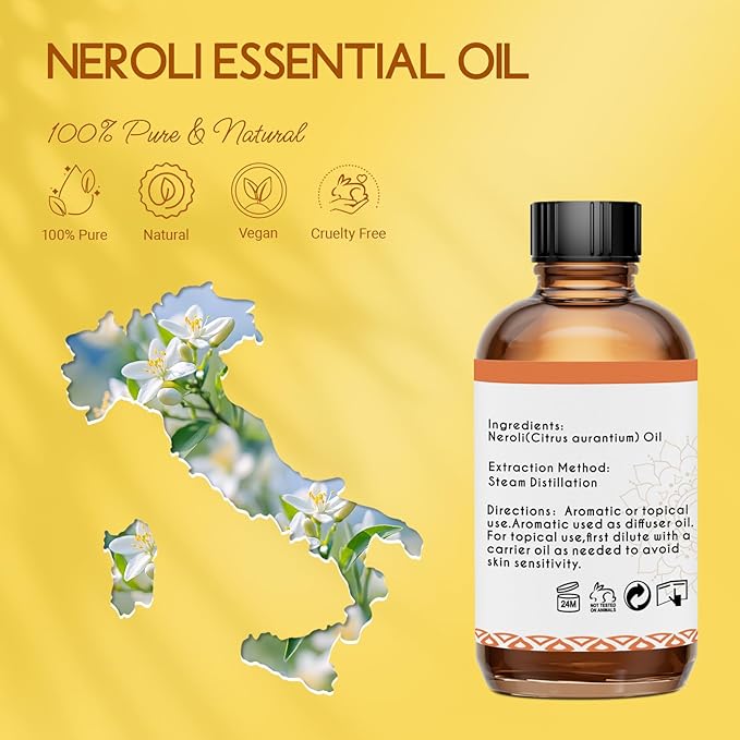 LOTUSJOY Neroli Essential Oil, for Skin, Diffuser, Room Spray, 4 Oz