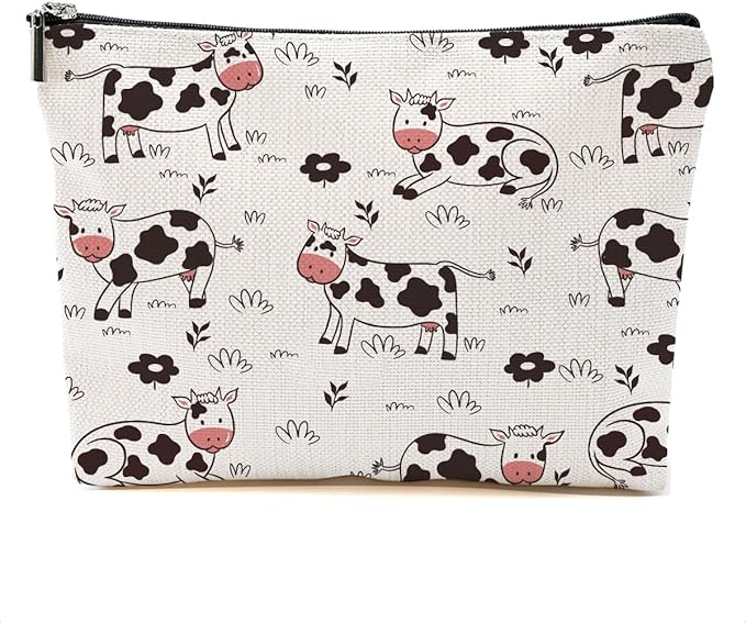 DHKG Cow Gifts Makeup Bag Cow Print Stuff Cosmetic Bag Cow Themed Gifts for Women Girls Friend Daughter Cow Stuff Cow Lover Gifts Travel Organizer Zipper Pouch Graduation Birthday Friendship Gifts