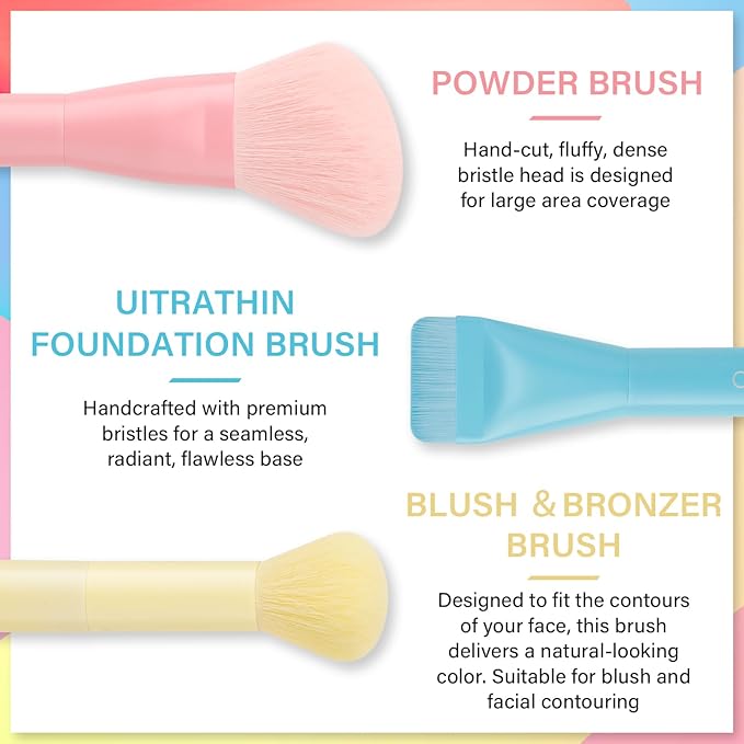 docolor Makeup Brushes 3PCS Foundation Powder Blush Brush Premium Face Makeup Brush For Applying & Blending, foundation, bronzer & blush with Liquid, Cream & Powder Cosmetic Vegan Cruelty-Free