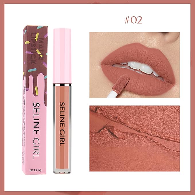 Eshioh Matte Lip Gloss, Lip Gloss Silky Smooth Finish, Lipgloss Makeup Colorful and Creamy Texture, Lipstick for Every Occasion, Lip Oil Moisturizing and Hydrated #02