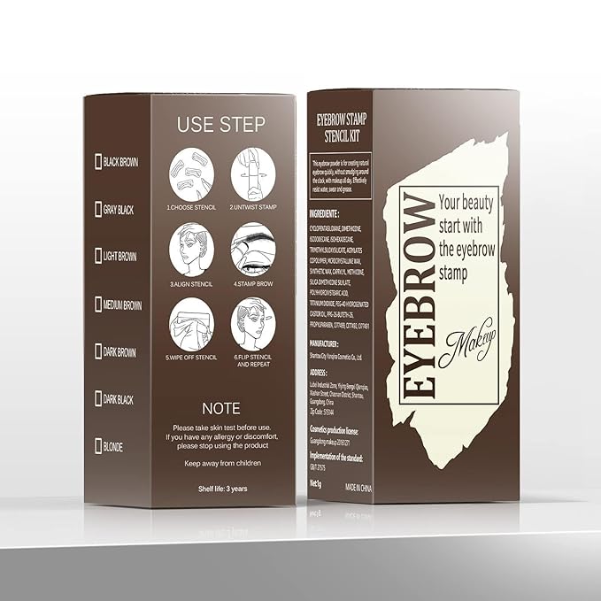 Eyebrow Stamp Stencil Kit - Long-Lasting Eyebrow Powder with Brush, Waterproof & Smudge-Proof Brow Shaping Kit with 24 Reusable Thin & Thick Eyebrow Stencils for Voluminous Brow (Black Brown)