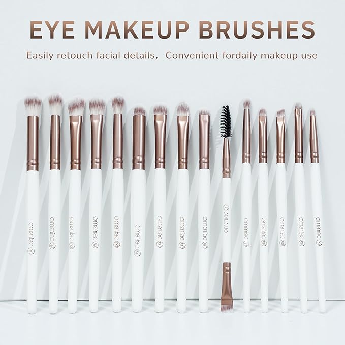 OMANIAC 20Pcs Makeup Brush Set Professional - Premium Synthetic Foundation Eyeshadow Blending Face Powder Brushes with Travel Case - Cruelty-Free Beauty Gift Kit for Beginners & Women (White)