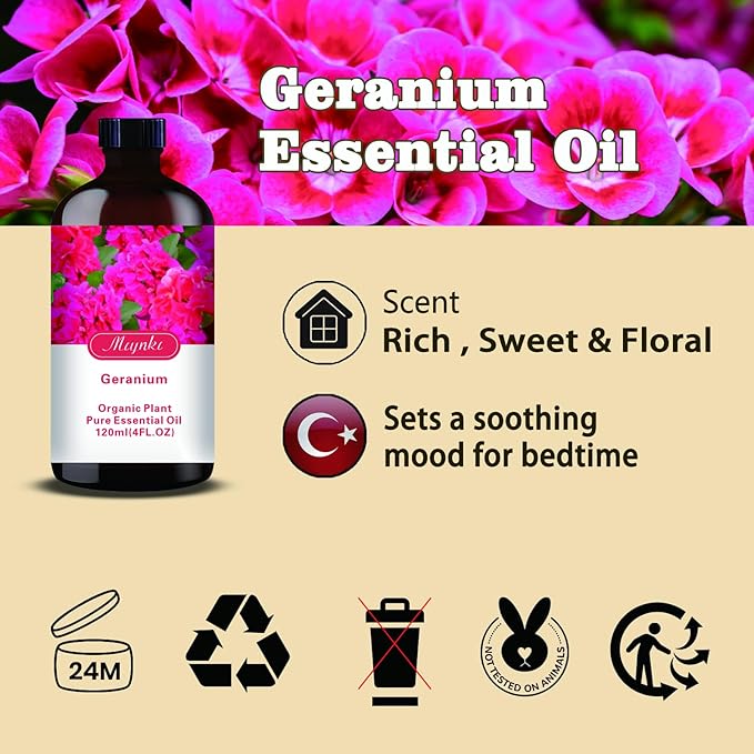 MLYNKL Geranium Essential Oil,Geranium Oil for Massage Home,4 fl oz