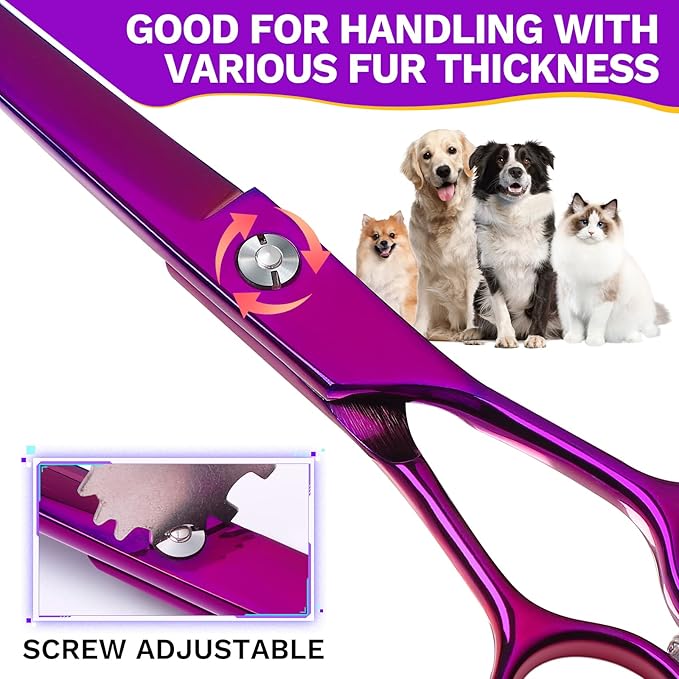 JASON Curved Dog Grooming Scissors - 7" Up-Curved Trimming Shears Purple