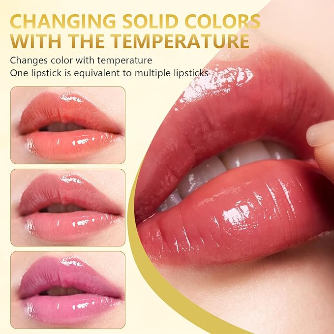 EOIRULA 2PCS Transferproof Color Changing Lipstick, Color Changing Lipstick Gold Foil for Women, Moisturizing Glossy Shine Lip Gloss, Deep Nourishment