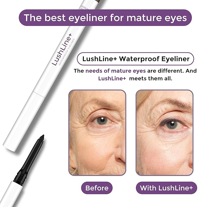 Rumi Cosmetiques LushLine+ Waterproof Eyeliner Pencil For Mature Women - Smudge Proof, Long-Lasting, Non Toxic, Soft Glide - Safe For Sensitive Eyes (Natural Grey)