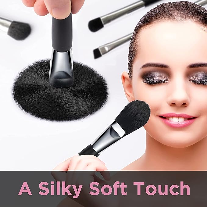 Brush Master Mini Travel Makeup Brushes Set, 5Pcs Double Ended Portable Cosmetic Brushes Kit with Storage Pouch for Foundation Eyeshadow Blush Lip Eyebrow, Black