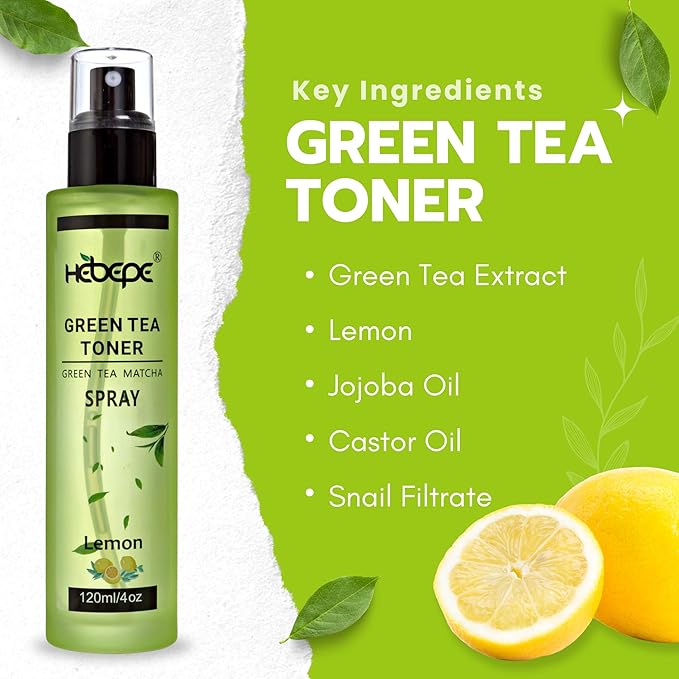 Hebepe Green Tea Matcha Facial Toner Mist, Lemon Soothing Care, 120ml