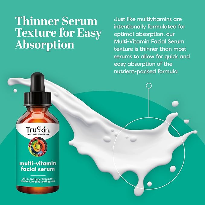 TruSkin Facial Serum with 11 Plant-Derived Vitamins & Minerals for Radiant, Healthy-Looking Skin - Powerful Antioxidants and Nourishing Vitamins for Skin Nutrition, 1 fl oz