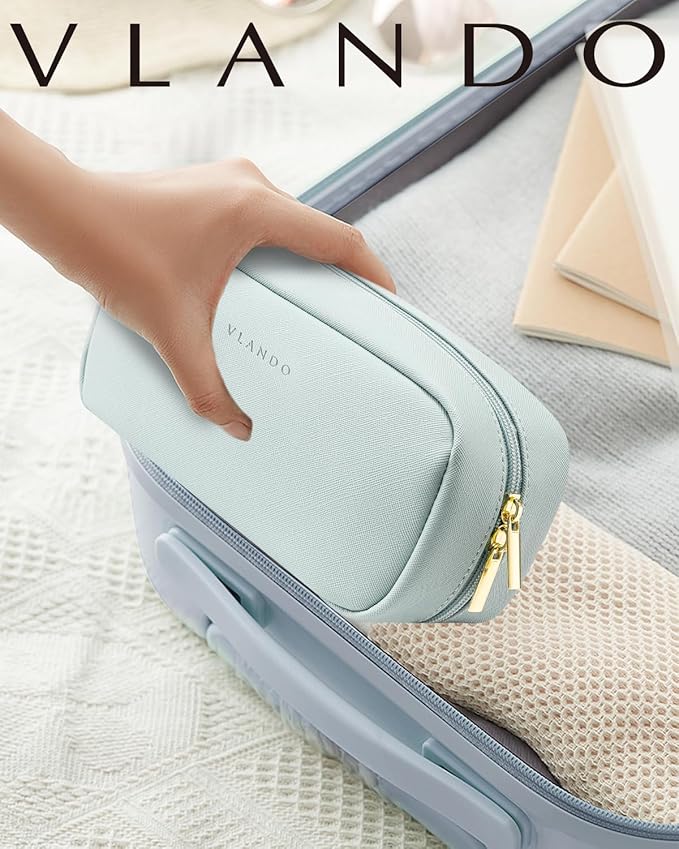 VLANDO Travel Makeup Bag with Separate Pocket for Beauty Tools,Blue