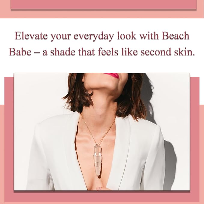Hickey Refillable Pendant Lipstick, Beach Babe[Coral] – Wearable Satin Lip Color on a Chain, Refillable Clean Beauty, Full Lipstick Included