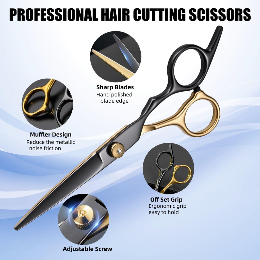 12 PCS Hair Cutting Scissors Kit, 6.5 Inch VG10 Shears for Home & Salon