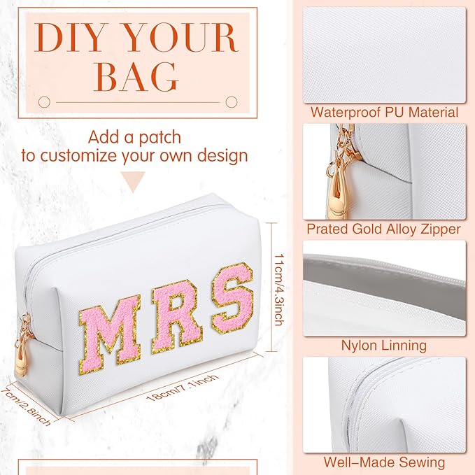 Sanwuta 9 Pcs Makeup Bags Bulk Bridesmaid Proposal Gifts Cosmetic Bags Preppy PU Leather Double Zipper Toiletry Pouch Portable Travel Organizer Case for Women Bachelorette Gift(White)