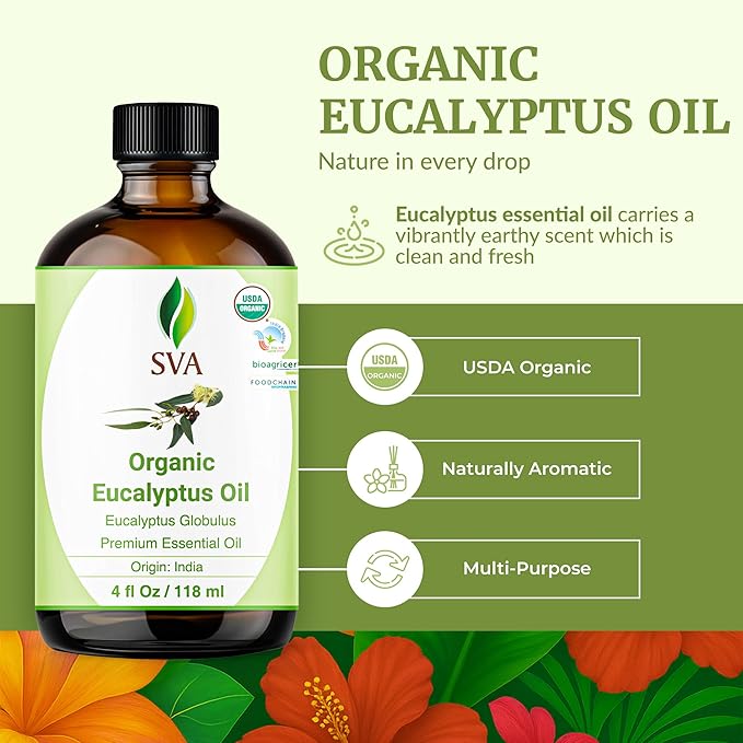 SVA Organic Eucalyptus Essential Oil with Dropper, 4 Fl Oz (118 mL)
