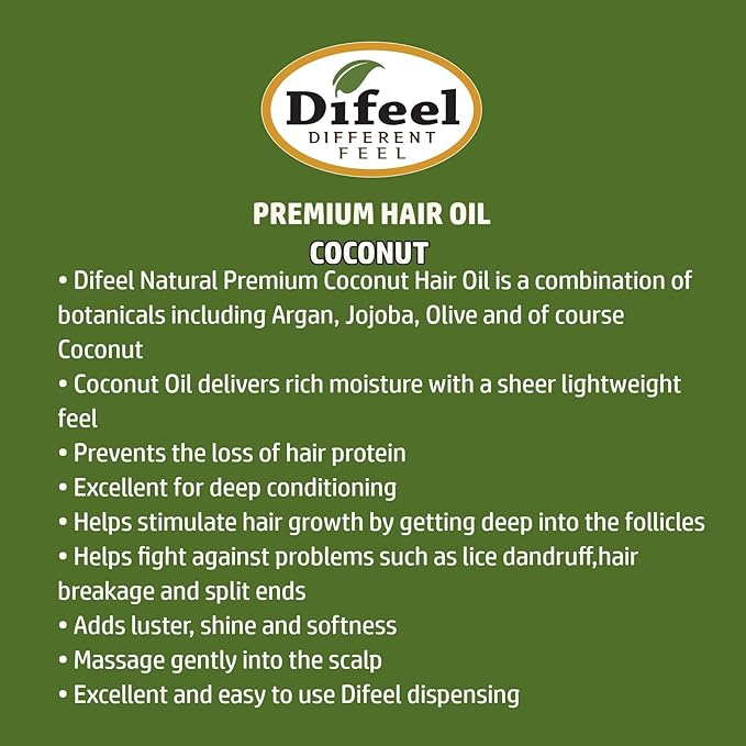 Difeel Coconut Hair Oil Blend - Travel Size 2.5 oz.