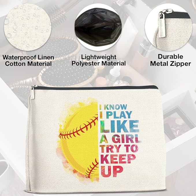 UPNEGE Inspirational Gifts for Women Softball Lovers Makeup Bag, Cosmetic Pouch With Zipper for Girls