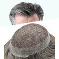 F M FACE MIRACLE NEW YORK Mens Toupee Human Hair Piece French Lace Toupee for Man Hair System Indian Human Hair Replacement Systems V-Looped PU Front Hairpieces 7"X9" #365 Dark Brown with 65% Gray