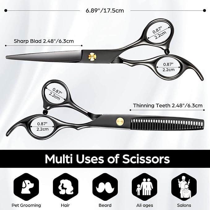 Wenshall Hair Cutting Scissors Professional 6.89 inch Barber Scissors Multifunctional Salon Thinning Scissors Straight Shears Tools for Mother Father Friends' Christmas Gift