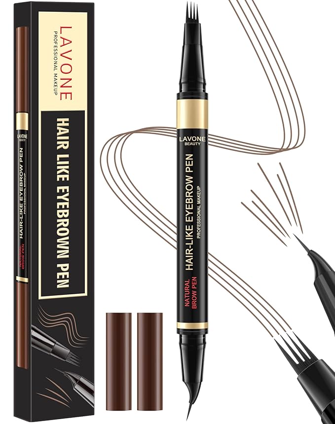 LAVONE Eyebrow Pen, 2-in-1 Waterproof Microblading Brow Pencil, Dark Brown