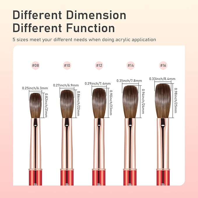 Acrylic Nail Brush Size 08, 100% Real Kolinsky Nail Brush for Acrylic Powder Application, Handmade Women Manicure Nail Extension Tool for Professional DIY Home Salon and Beginner