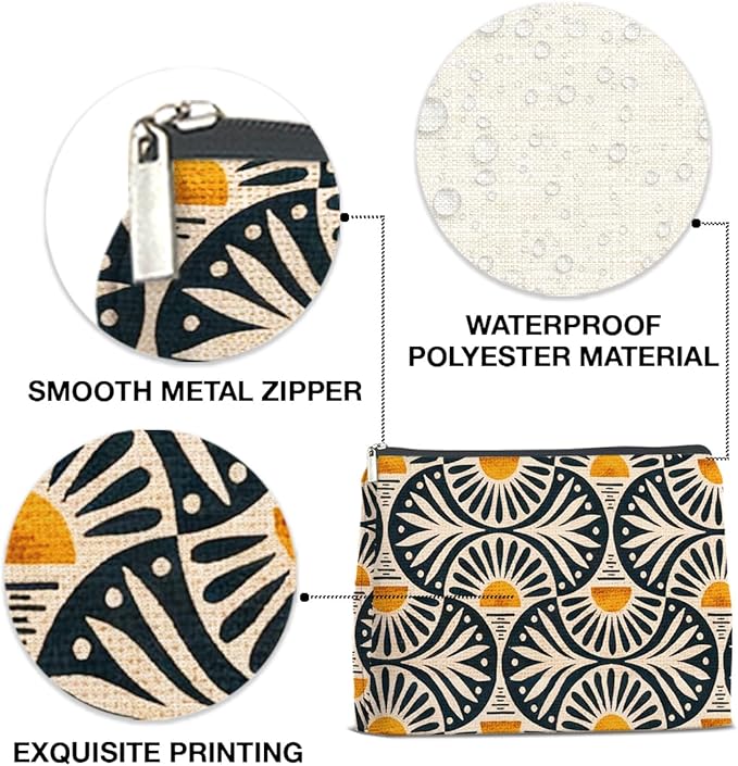 jyunsoeng Boho Cosmetic Bag Sunset Leaf Aesthetic Zipper Makeup Pouch Small Makeup Bag (1Pcs)