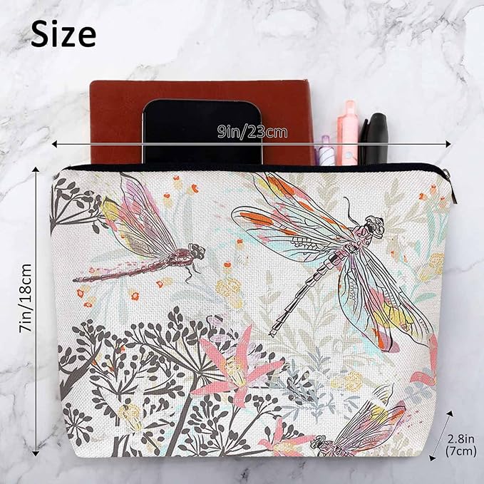 Kalygon Makeup Bag For Purse Dragonfly, Garden Dragonflies Flowers Nature Cosmetic Bags For Women With Zipper Travel Toiletry Pouch Makeup Bags Makeup Organizers Purse For Toiletries Cosmetics