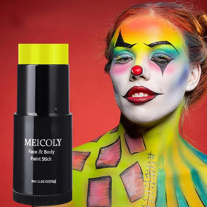 MEICOLY Light Yellow Face Body Paint Stick,Elphaba Face Paint Makeup,Cream Face Paint for Disgust Goblin Demon Halloween SFX Special Effects Cosplay Makeup,Waterproof Eye Black Stick