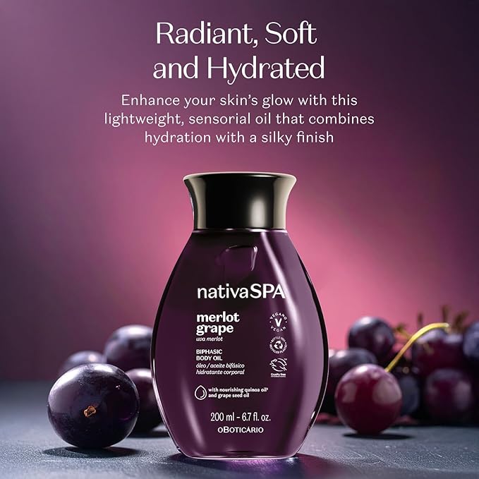 Nativa SPA Brazilian Body Oil - 6.7 oz, Moisturizing & Firming Merlot Grape