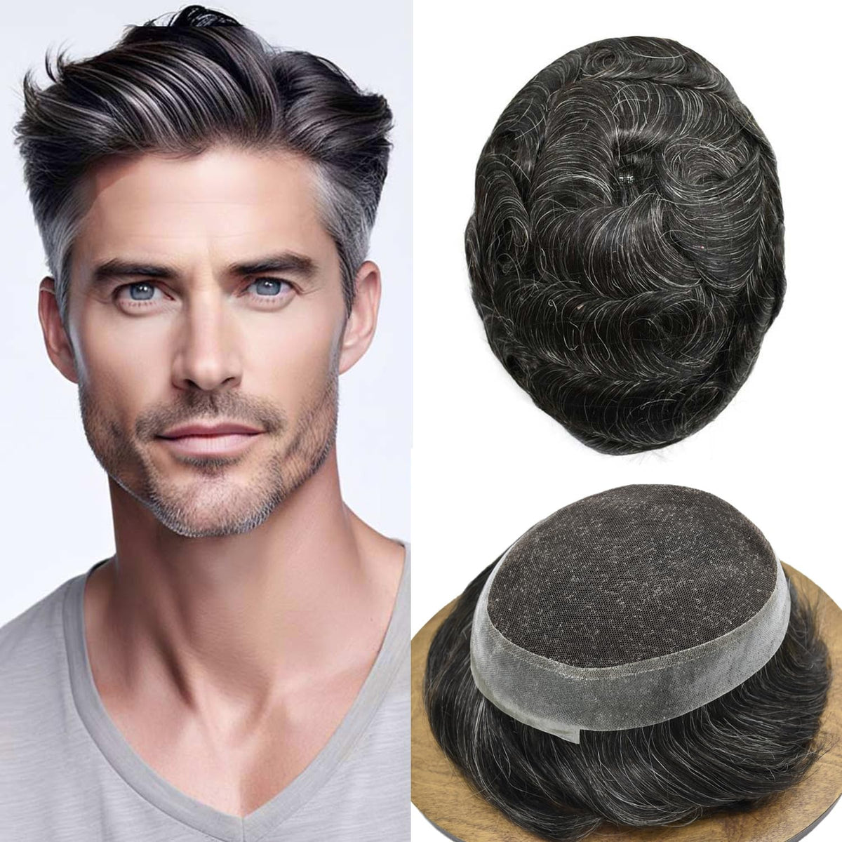 F M FACE MIRACLE NEW YORK Mens Toupee Human Hair Piece French Lace Toupee for Man Hair System Indian Human Hair Replacement Systems V-Looped PU Front Hairpieces 7"X9" 17#DARK ASH BLONDE