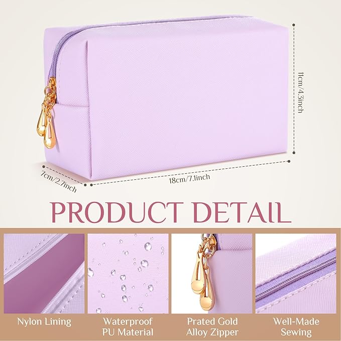Sanwuta 9 Pcs Makeup Bags Bulk Bridesmaid Proposal Gifts Cosmetic Bags Preppy PU Leather Double Zipper Toiletry Pouch Portable Travel Organizer Case for Women Bachelorette Gift(Pink Purple Series)
