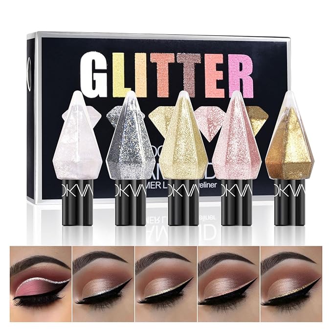 MooGlamor 5 Pcs Liquid Glitter Eyeshadow Set Colorful Eyeliner with Long-Lasting and Waterproof Shinning Eye Shadow Gift for Women Eye Makeup(Diamond A)