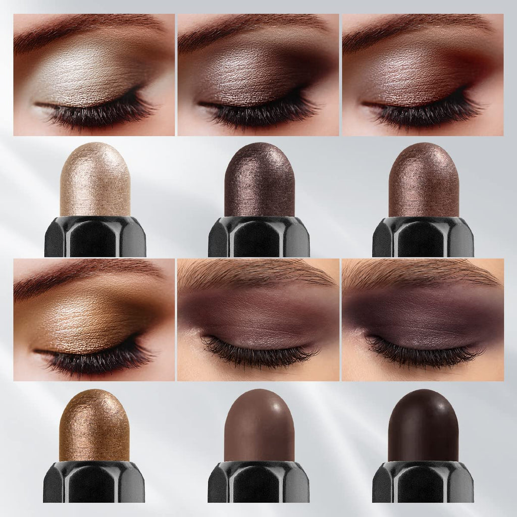 LUXAZA 6PCS Eyeshadow Stick Makeup Sets,Dark Brown Shimmer Eyeshaow Pencil, Long Lasting Metallic Eye Shadow,Eye Brightener Stick Pencil Crayon, A02-Taupe Mauve