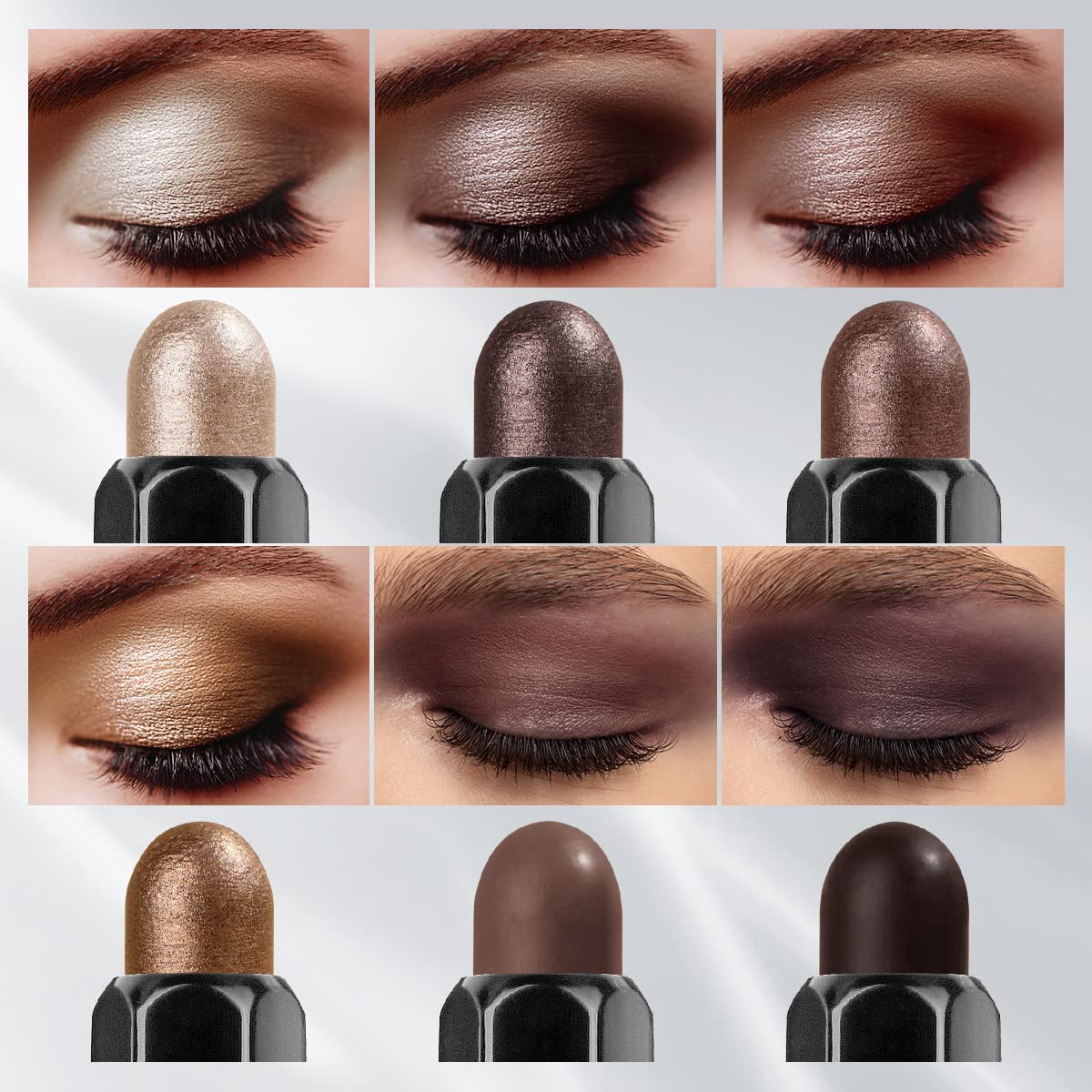 LUXAZA 6PCS Eyeshadow Stick Makeup Sets,Dark Brown Shimmer Eyeshaow Pencil, Long Lasting Metallic Eye Shadow,Eye Brightener Stick Pencil Crayon, A02-Taupe Mauve