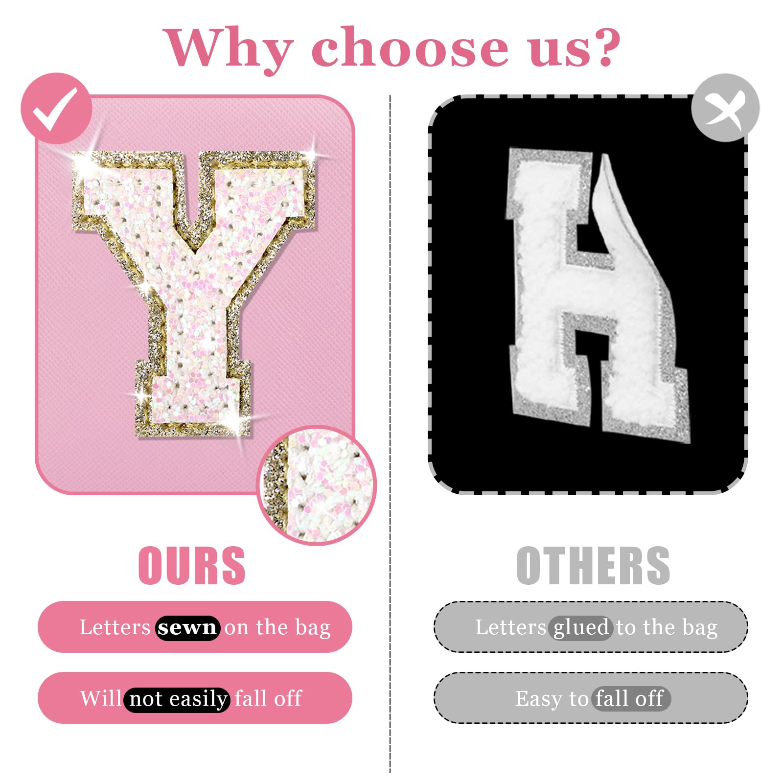 Initial Letter Patch Makeup Bag, Preppy Glitter Letter Pouch Cosmetic Bag,Small PU Travel Toiletry Bag Zipper,Personalized Monogrammed Gift for Friends Sister,Cute Stuff for Women Teen Girls(Letter Y)