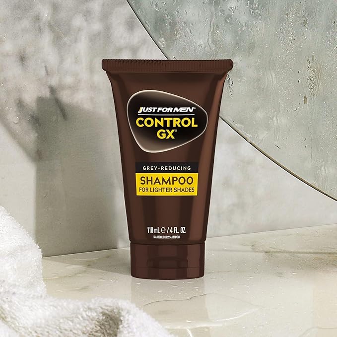 SHAMPOO Just for Men Control GX Grey Reducing for Lighter Shades of Hair, Blonde to Medium Brown, Gradual Hair Color with Keratin, 4 Fl Oz - Pack of 3