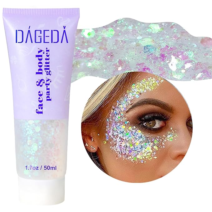 DAGEDA White Body Glitter Gel, Sparkly Hair Face Glitter Makeup Accessories