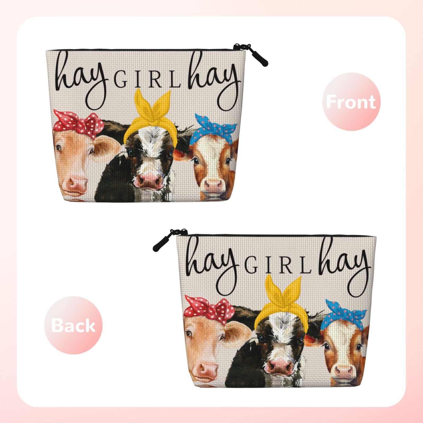 MOLAIGIN Girl Cow Cosmetic Bag For Women, Travel Makeup Bag, Toiletry Zipper Bag, Large Capacity Aesthetic Cases