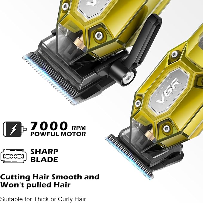 VGR 600&900 Cordless Barber Clipper Trimmer Set with LED Display, Gold